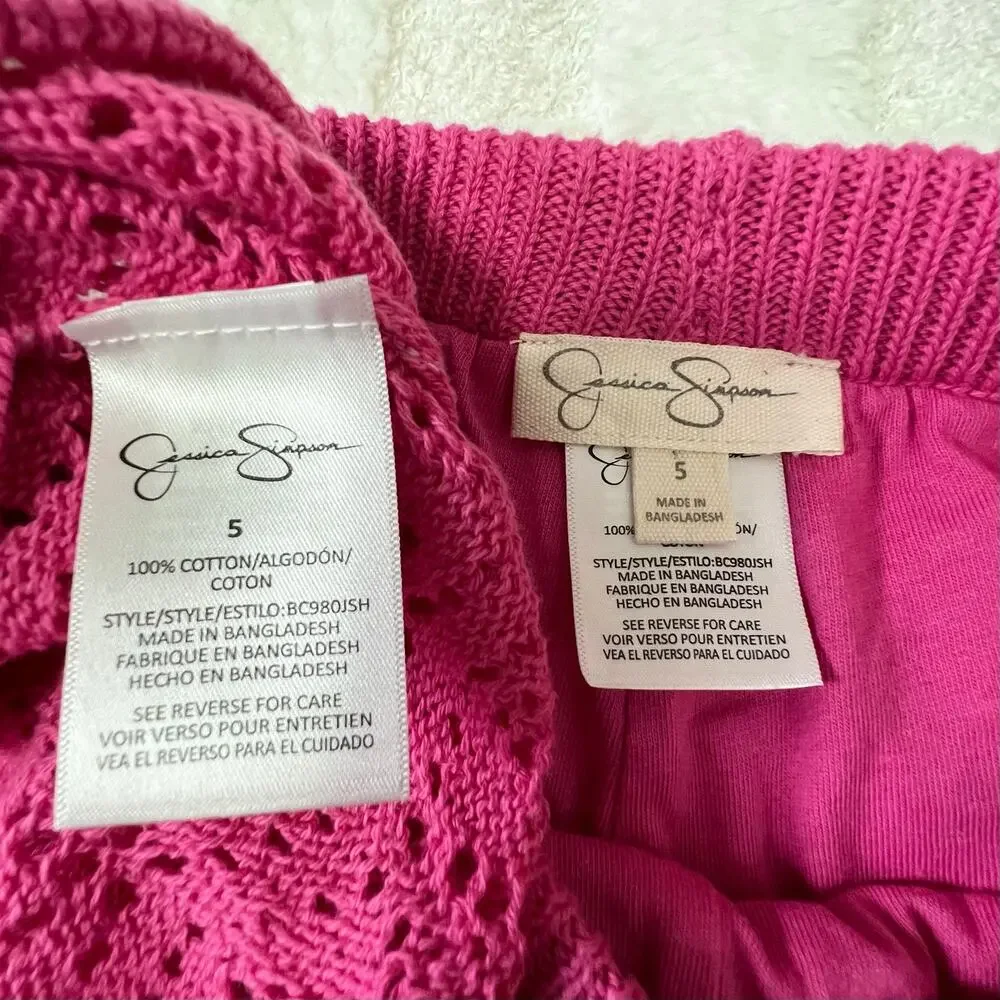 Jessica Simpson Girls Size 5 Pink Pointelle Knit 2 Piece Set Top Pants Lined